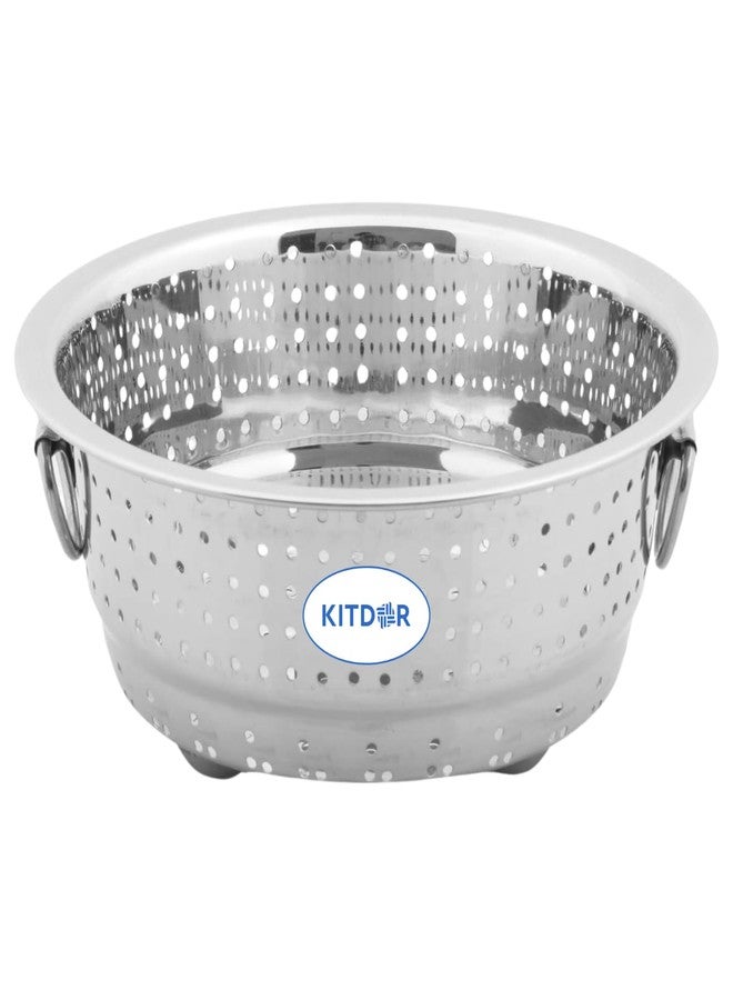 Kitdor Stainless Steel Rice Strainer for Kitchen (Small) | Steel Colander for Washing Vegetables, Fruits, Rice, Pulses, Noodles and Pasta (1, with Stand and Handles, Small) - Image 2